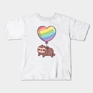 Cute Sloth With Rainbow Heart Balloon Kids T-Shirt